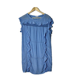 Chic Blue Ruffle Long Sleeve Dress